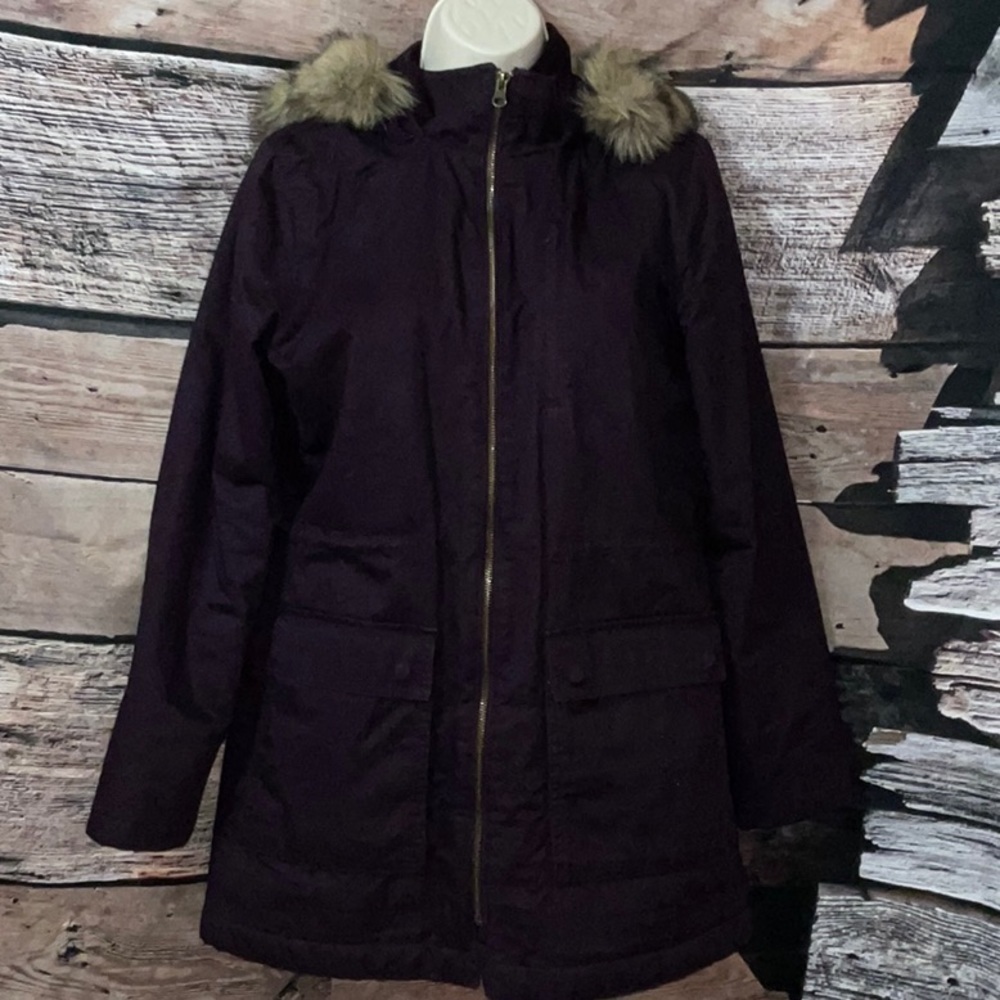 ☀️Gap, Purple Faux-Fur Hooded Coat, SM